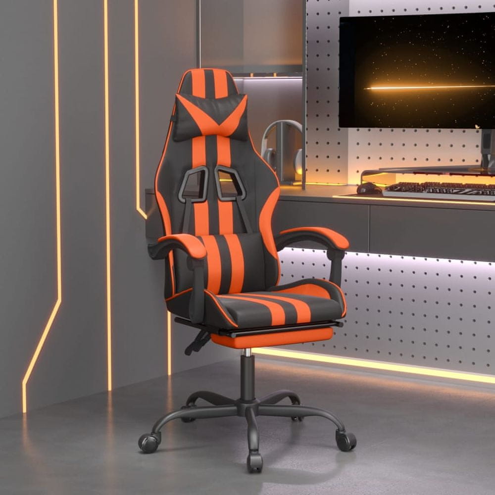 Petromila vidaXL Otočná herná stolička s podnožkou čierna a oranžová umelá koža
